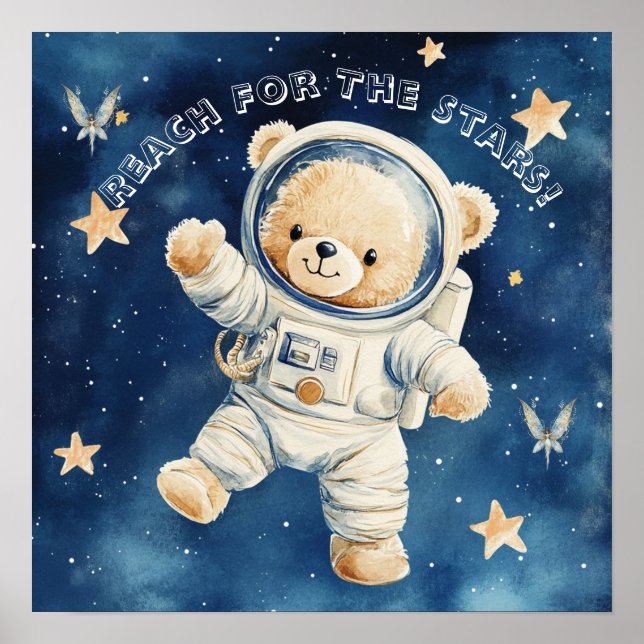 Söta Drömmar Blå Astronaut Teddy Barnkammare Affis Poster (Framsidan)