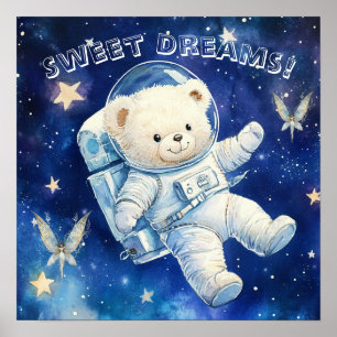 Söta Drömmar Blå Astronaut Teddy Barnkammare Affis Poster