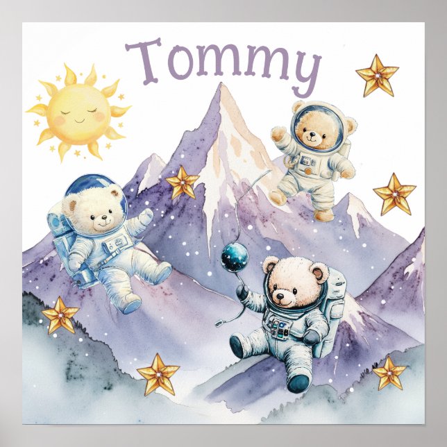 Söta Drömmar Blå Astronaut Teddy Barnkammare Affis Poster (Framsidan)