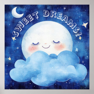 Söta Drömmar Blå Natt Himmel Poster