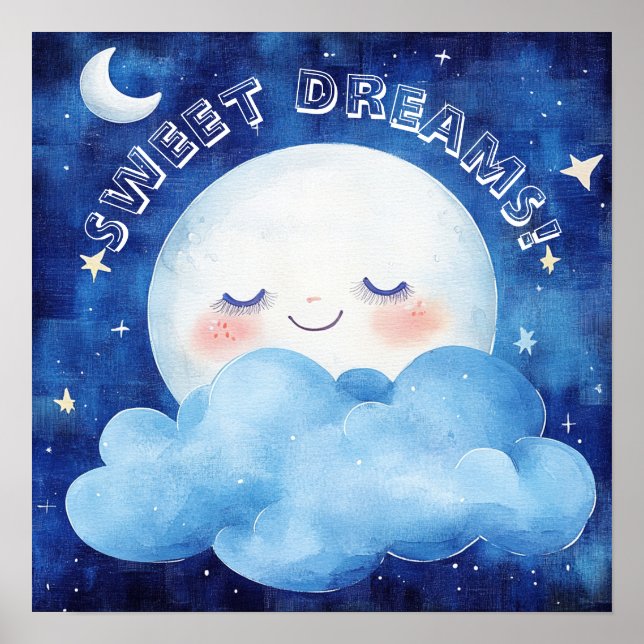 Söta Drömmar Blå Natt Himmel Poster (Framsidan)