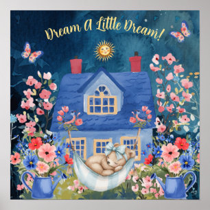 Söta Drömmar Blommig Baby Björn & Fåglar Barnkamma Poster