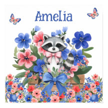 Söta Drömmar Blommig Baby Raccoon & Barnets Namn