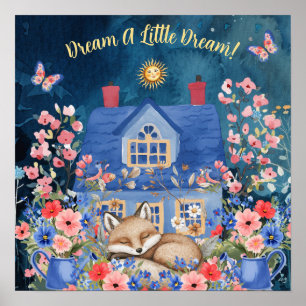 Söta Drömmar Blommig Räv & Fåglar Barnkammare Poster