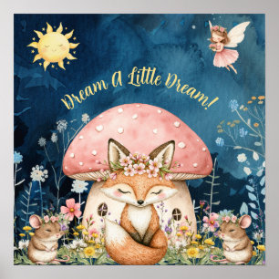 Söta Drömmar Blommig Räv & Mus Barnkammare Poster