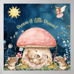 Söta Drömmar Blommig Teddybjörn & Möss Poster
