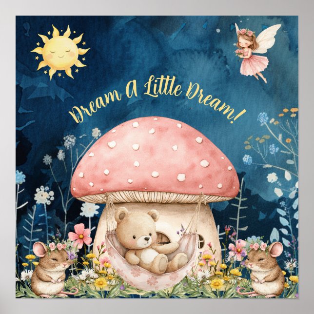 Söta Drömmar Blommig Teddybjörn & Möss  Poster (Framsidan)