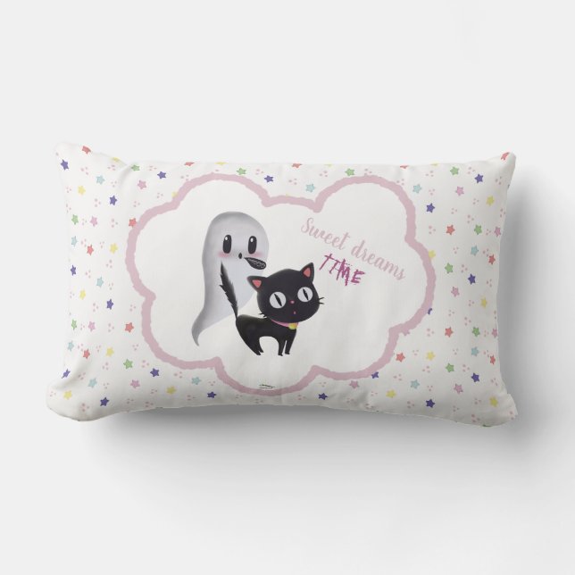 Söta drömmar Halloween Katt och stjärnor Pillow Lumbarkudde (Framsida)