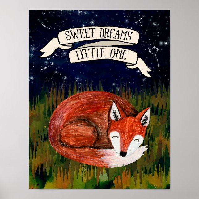 Söta Drömmar Lilla Ett - Sövande Räv Barnkammar Ko Poster (Framsidan)