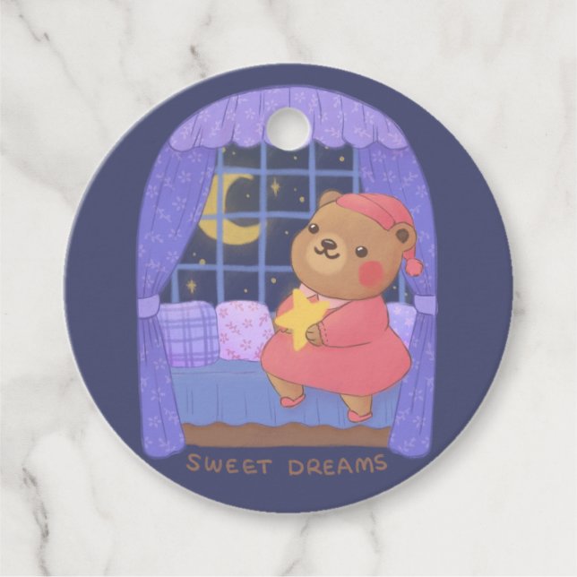 Söta drömmar: Nalle Illustration Gåvor Etiketter (Framsida)