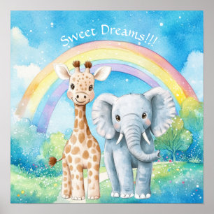 Söta Drömmar Regnbåge Elefant & Giraff Nurseriesko Poster