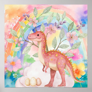 Söta Drömmar Regnbåge Rosa Dinosaurier Sängkammare Poster