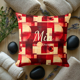 Söta Drömmar – Röda & Crème Geometrisk Accent  Kudde