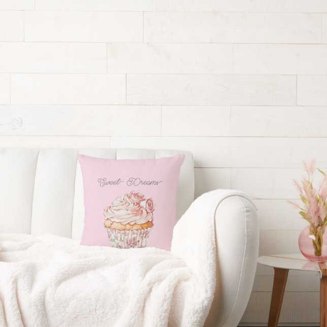 Söta Drömmar Rosa Rosor Blommig Cupcake Kudde (Soffa)
