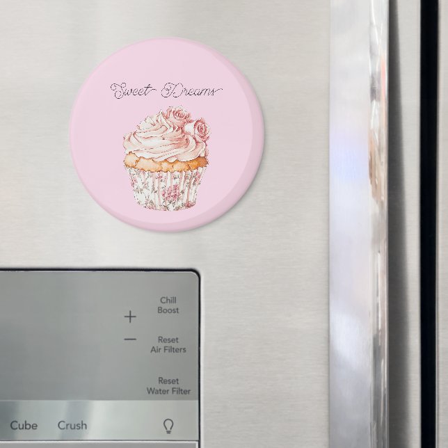 Söta Drömmar Rosa Rosor Blommig Cupcake Magnet (In Situ (Fridge))