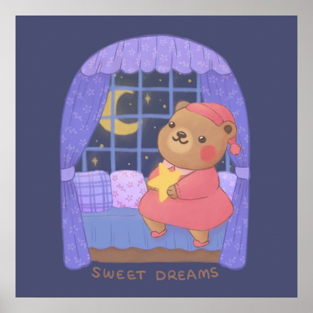 Söta Drömmar: Teddybjörn Illustration Poster (Framsidan)