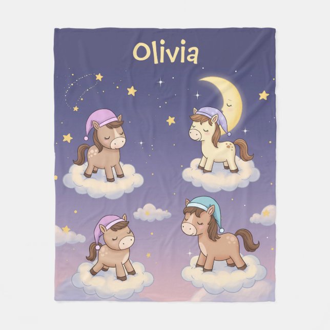 Söta drömska hästar som sover på moln fleecefilt (Framsidan)