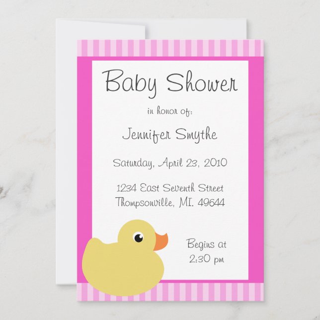 Söta Ducky rosa baby showerinbjudningar Inbjudningar (Framsida)