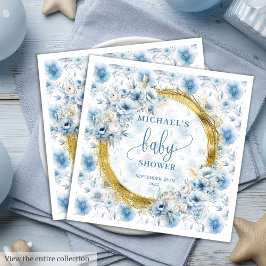 Söta Dusty Blue Guld Baby Shower Napkins Pappersservett