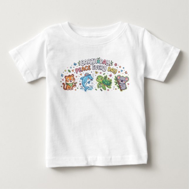 Söta Earth Day-djur - Fred varje dag barn baby T Shirt (Framsida)