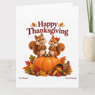 Söta Ekorrar Glad Thanksgiving-kort Kort