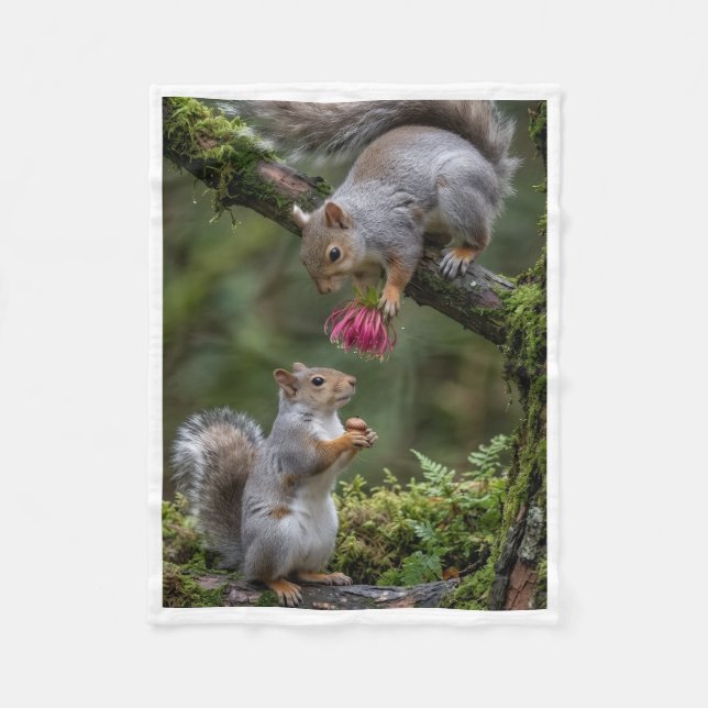 Söta ekorrar och blomkruk-kastfilt fleecefilt (Framsidan)