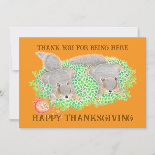 Söta ekorrar Thanksgiving vänner Julkort (Framsida)