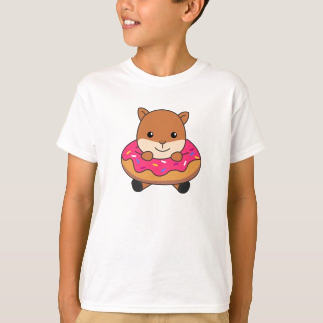 Söta ekorrefunktionella djur i Donut-Rosa T Shirt (Framsida)