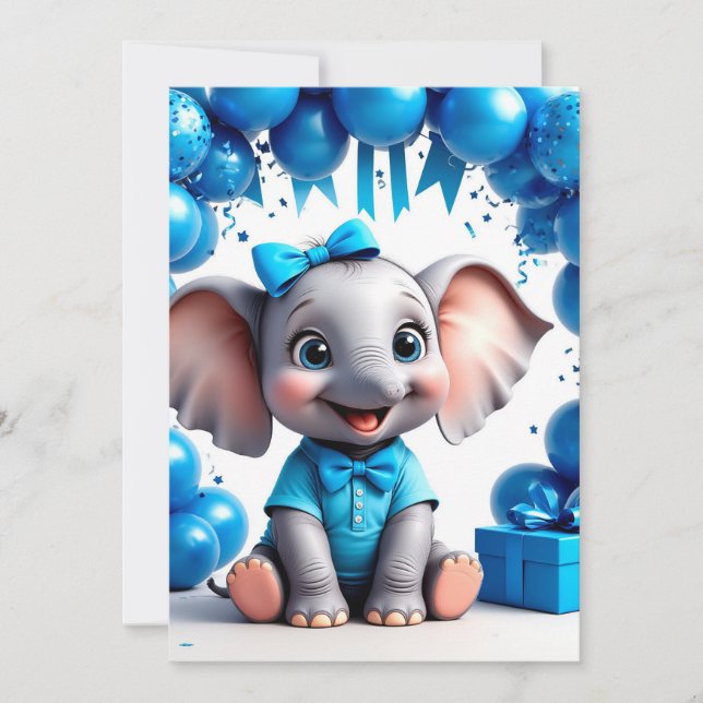 Söta Elefant Födelsedagsballonger Party 🐘 Inbjudningar (Framsida)