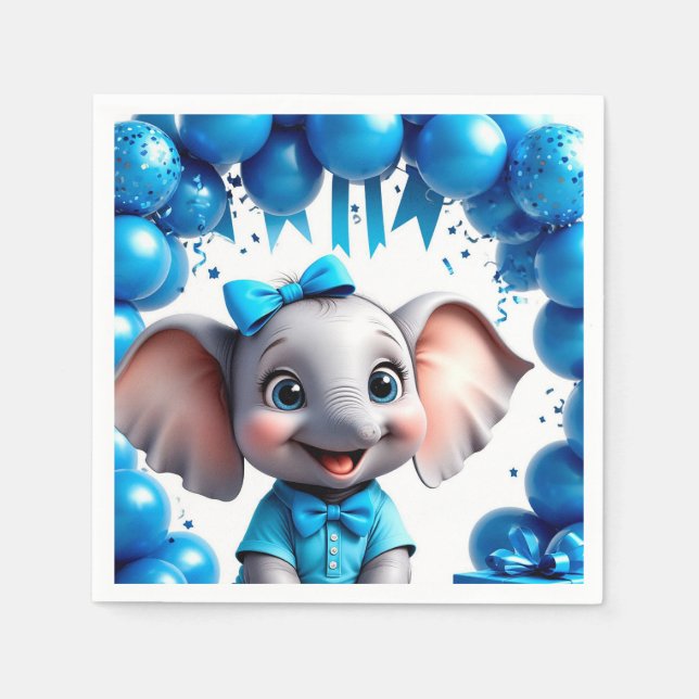 Söta Elefant Födelsedagsballonger Party 🐘 Pappersservett (Framsidan)