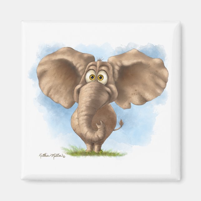Söta Elefant Serieteckning Magnet (Framsidan)