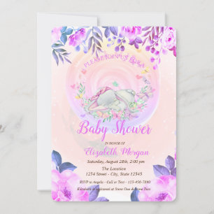Söta elefantbabyfjärilar Blommig Inbjudningar