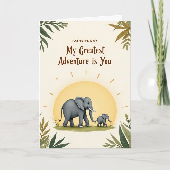Söta elefantfaderns dag Min största äventyr  Helgkort (Framsida)
