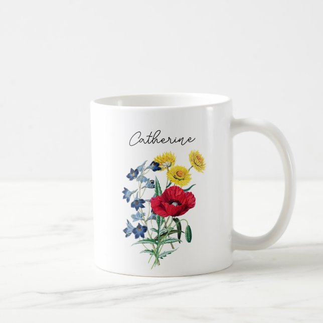 Söta Eleganta Vallmo Blåklockor Tusenskönor Blommo Kaffemugg (Höger)
