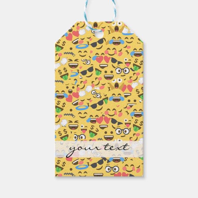 Söta emoji kärlek hör kyssar skratta mönster presentetikett (Framsidan)