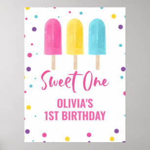 Söta en 1:a födelsedag Regnbåge Ice Pop Poster