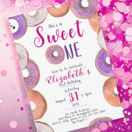 Söta en Cute Donut Rosa Girl 1 Birthday Party Inbjudningar