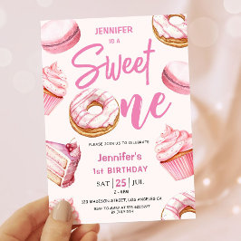 Söta en Cute Donuts Rosa Girl Girl 1 Birthday Part Inbjudningar