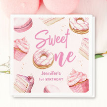 Söta en Rosa Cute Donuts Girl 1:a Birthday Party