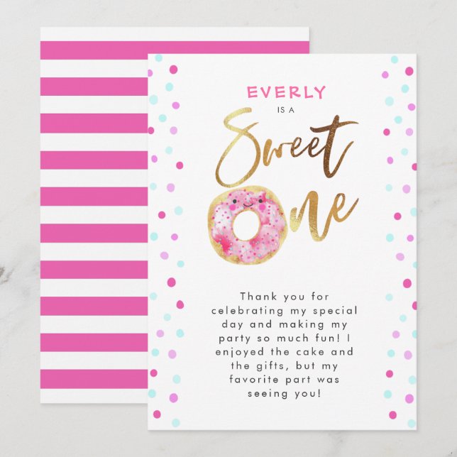 Söta en Rosa Donut-Födelsedagsfest Tack Kort (Fram/baksida)