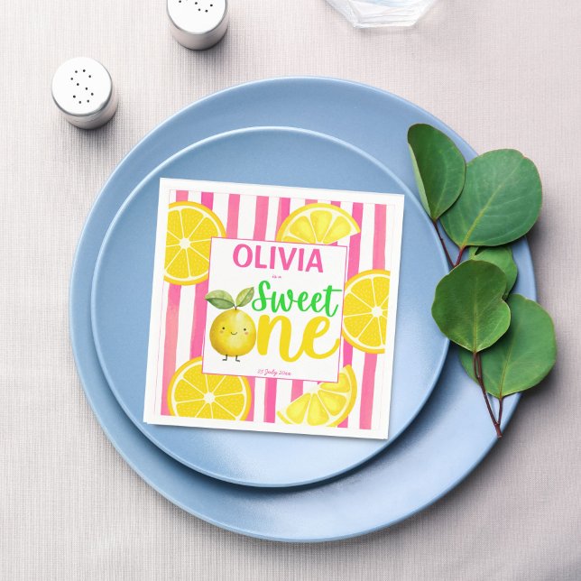 Söta en rosa lemonad födelsedagsfest pappersservett (Sweet one pink lemonade lemons summer girls birthday party personalized printed napkins table decor)
