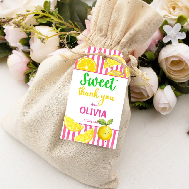 Söta en rosa lemonad födelsedagsfest presentetikett (Sweet one pink lemonade summer girls birthday party thank you favor gift tags)
