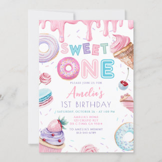 Söta en sötad Dessert Donut Candy Birthday Inbjudningar