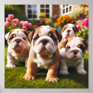 Söta engelska bulldog-valpar poster