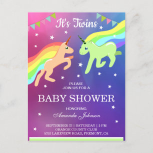 Söta Enhörning Tvillingar Baby Shower Inbjudan Vykort