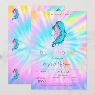 Söta enhörningsstjärnor Tie Dye Bebisens firande Inbjudningar