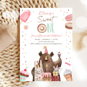 Söta ett Party djur Donut Girl First Birthday Inbjudningar