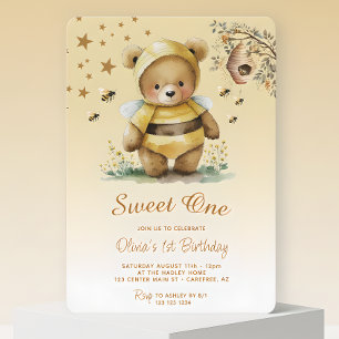 Söta ettåring Honey Bear Flicka 1-årsdag Inbjudningar
