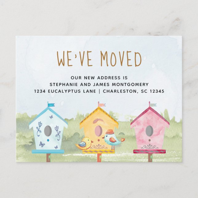Söta Fågelhus Flyttar Meddelande Vykort (Framsida)