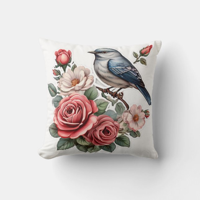 Söta fåglar och blommor kudde (Framsida)